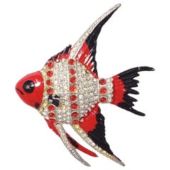 Collector's Exotic Coral Reef Fish Pin Brooch, Crystals and Enamel, Mid 1900s