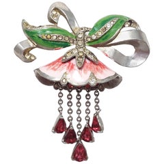 Collector's Coro "Nodders Flower" Brooch Pin with Crystals and Enamel
