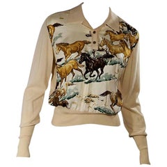 Cream Hermes Horse Silk & Wool Sweater