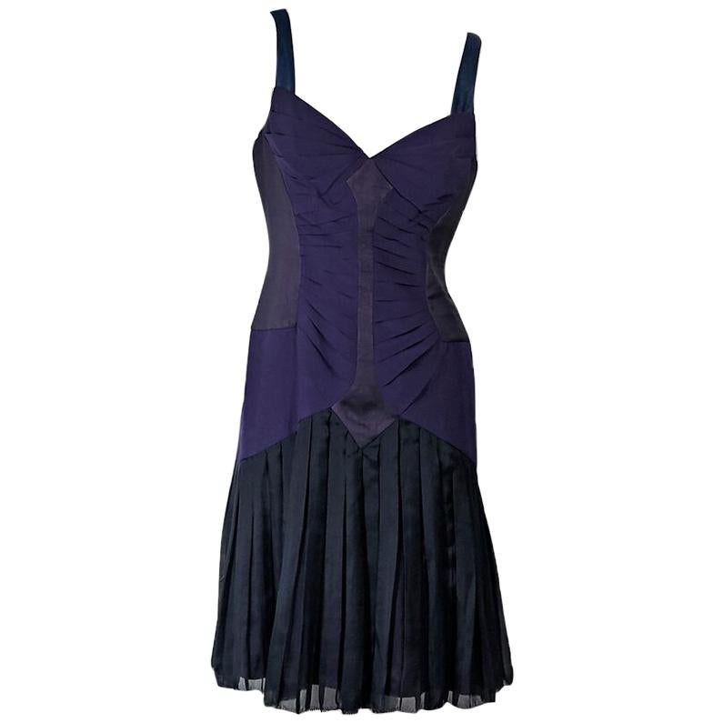 Purple Zac Posen Pleated Silk Dress