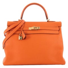 Hermes Kelly Handbag Orange Clemence with Gold Hardware 35