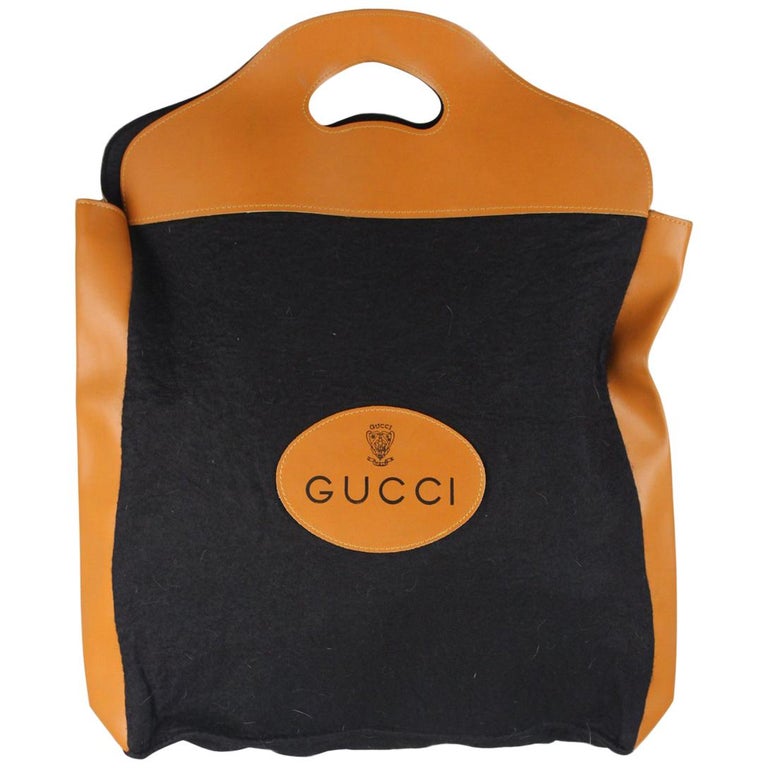 Gucci Vintage Black Felt Tote Handbag Shopping Bag Rare For Sale at 1stDibs