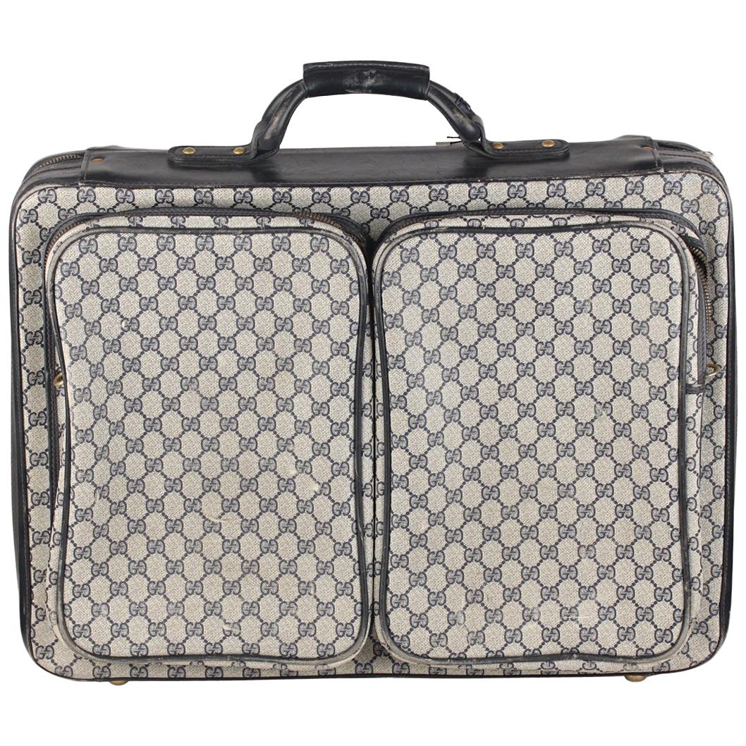 Gucci Vintage Blue GG Monogram Canvas Suitcase Travel Bag