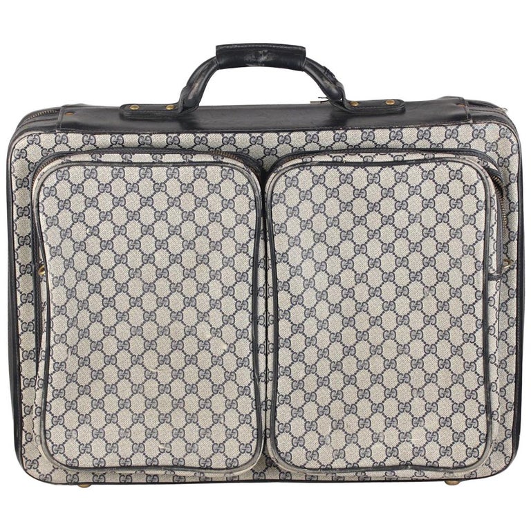 Gucci Vintage Blue GG Monogram Canvas Suitcase Travel Bag For Sale at