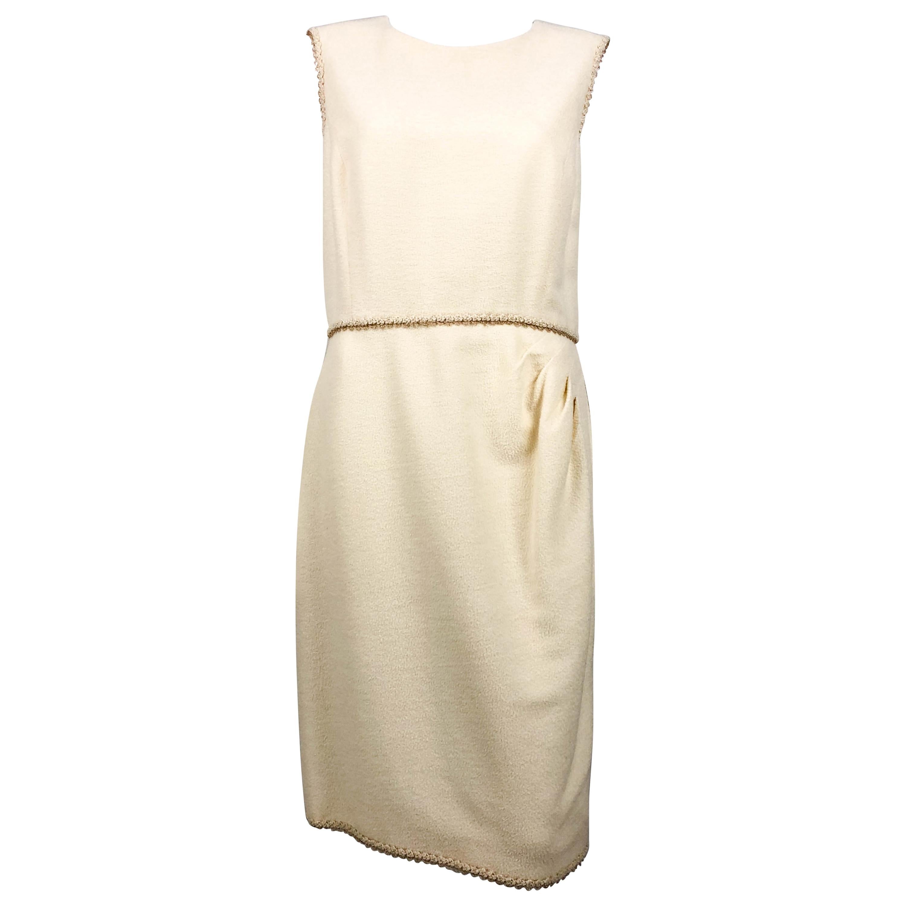 2010 Unworn Chanel Runway Look Cream Dress With Gold Thread Trim For Sale