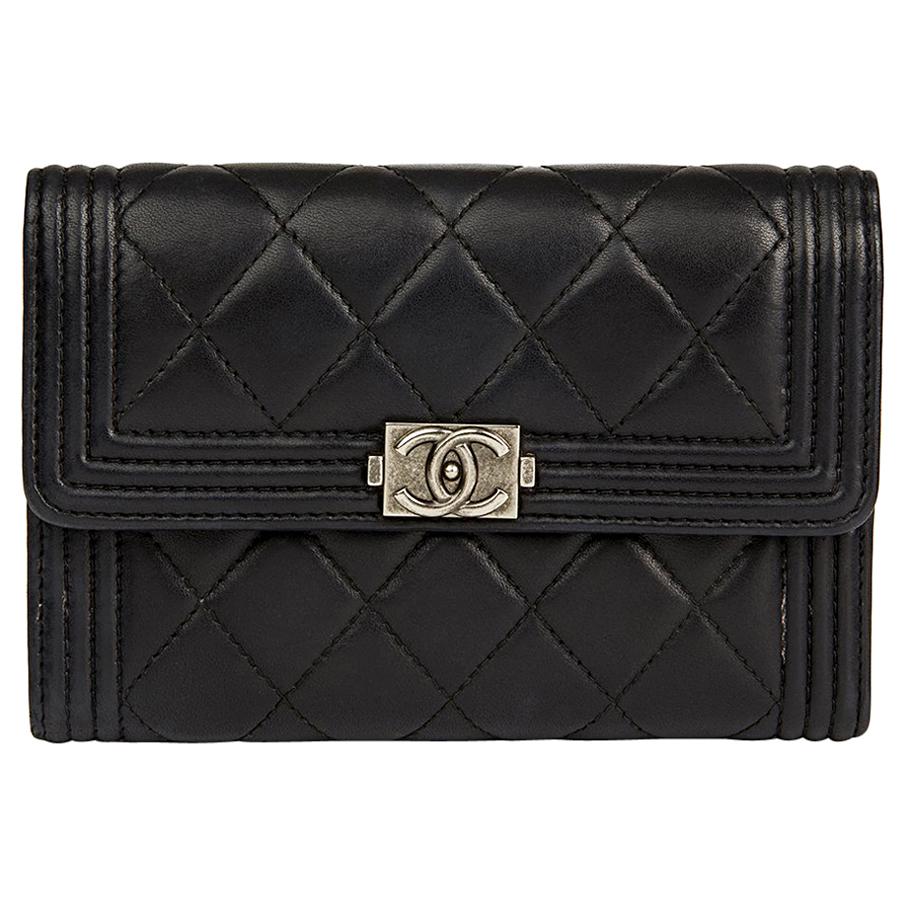 2014 Chanel Black Quilted Lambskin Boy Flap Wallet