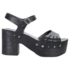 Black Chanel Leather Platform Sandals