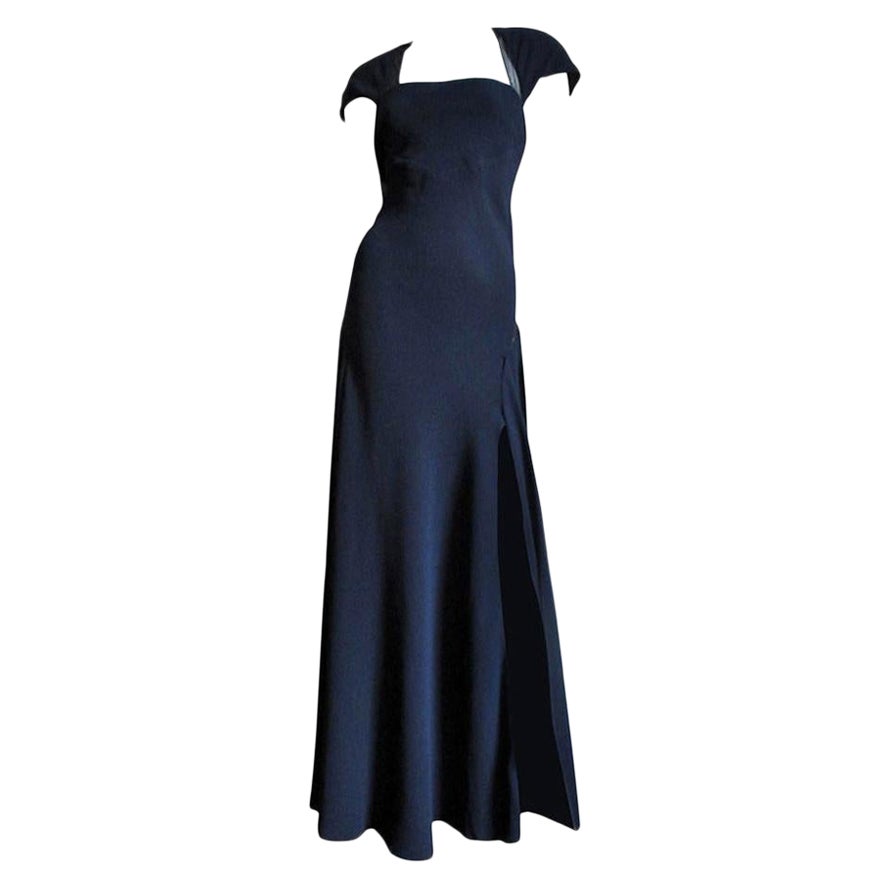 Jackie Rogers Navy Silk Gown with Sheer Panels