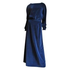 Vintage Courreges 1970s Hyperbole Blue Velvet Maxi Skirt and Top