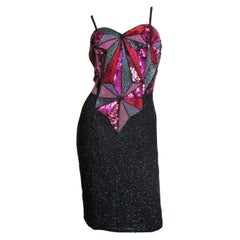 Christian Lacroix - Robe en soie perlée à blocs de couleur, années 1980