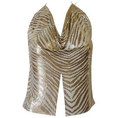 Vintage 1970s Whiting and Davis Tiger Print Metal Mesh Halter Top