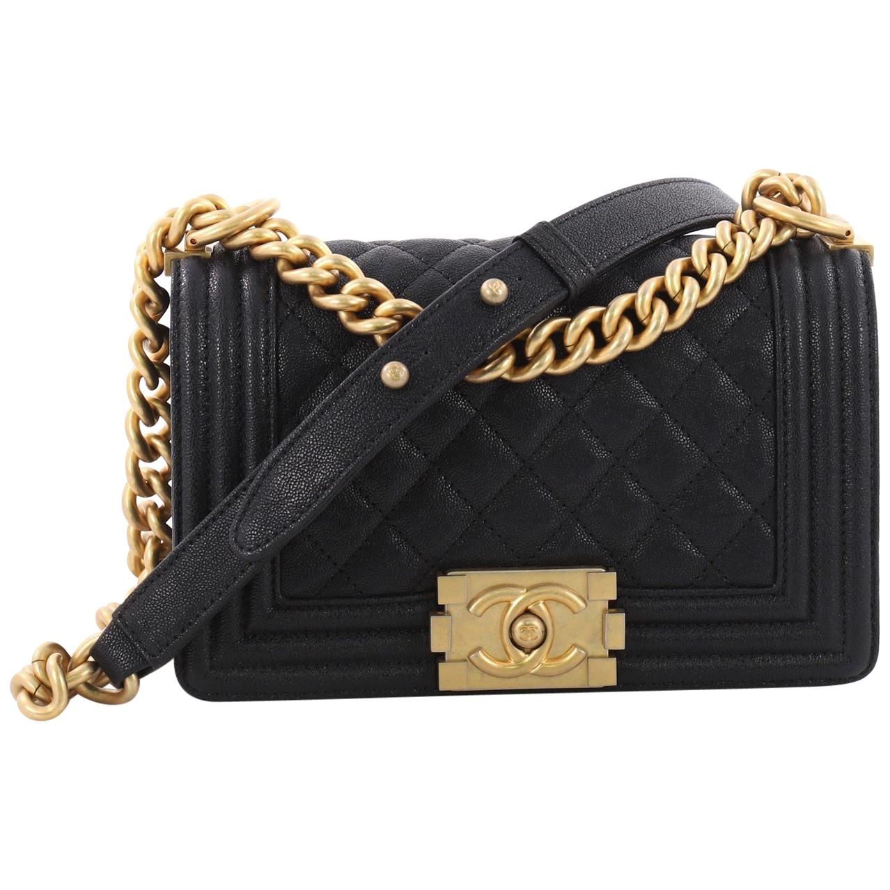  Chanel Boy Flap Bag Quilted Caviar Small