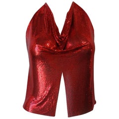 Vintage 1970s Whiting and Davis Red Metal Mesh Halter Top
