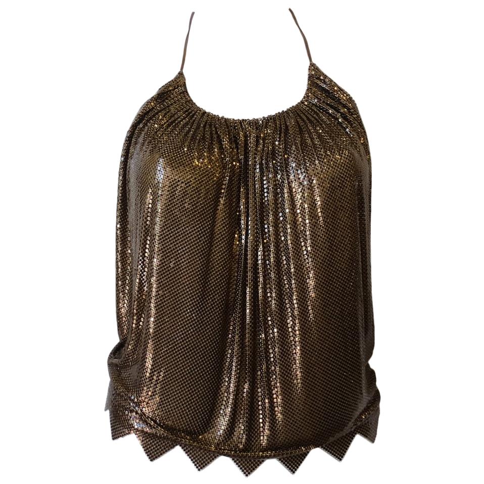 1970s Whiting and Davis Bronze Metal Mesh Halter Top