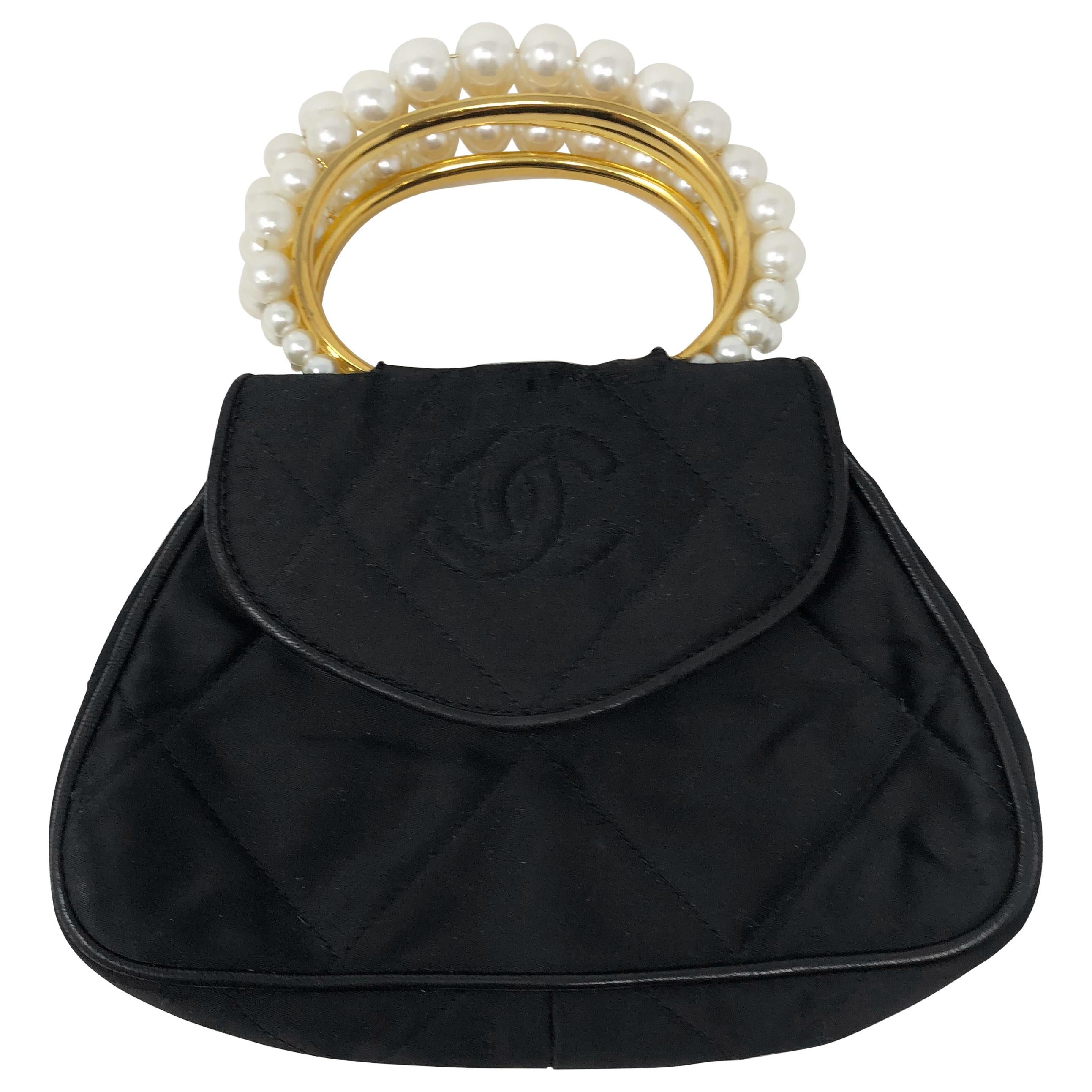 Chanel Satin and Pearl Handle Bag at 1stDibs