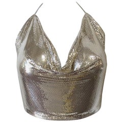 1970s Whiting and Davis Silver Metal Mesh Halter Crop Top