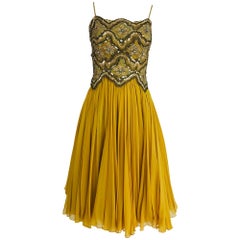 Mignon beaded Bodice Full Skirt Chiffon Cocktail Dress 1960s