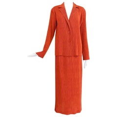 Issey Miyake Fete paprika pleated top and skirt set 