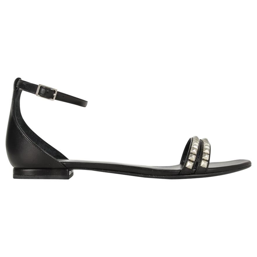 Saint Laurent Shoe Black Ankle Strap Leather Stud Sandal 39 / 9