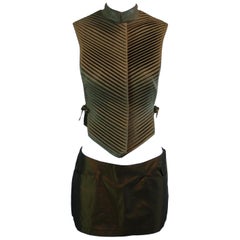 1990's Alexander McQueen Chinese Armor Vest Bumster Mini Skirt Set