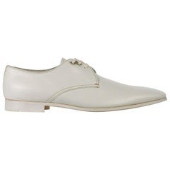 Prada Men's White Smooth Leather Lace Up Derby Luxury Shoes