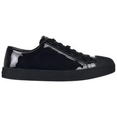 Prada Womens Black Shiny Leather Low Top Trainers Sneakers