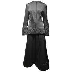 Vintage Yohji Yamamoto Black Long Sleeve Silk Quilted Jacket and Skirt Set