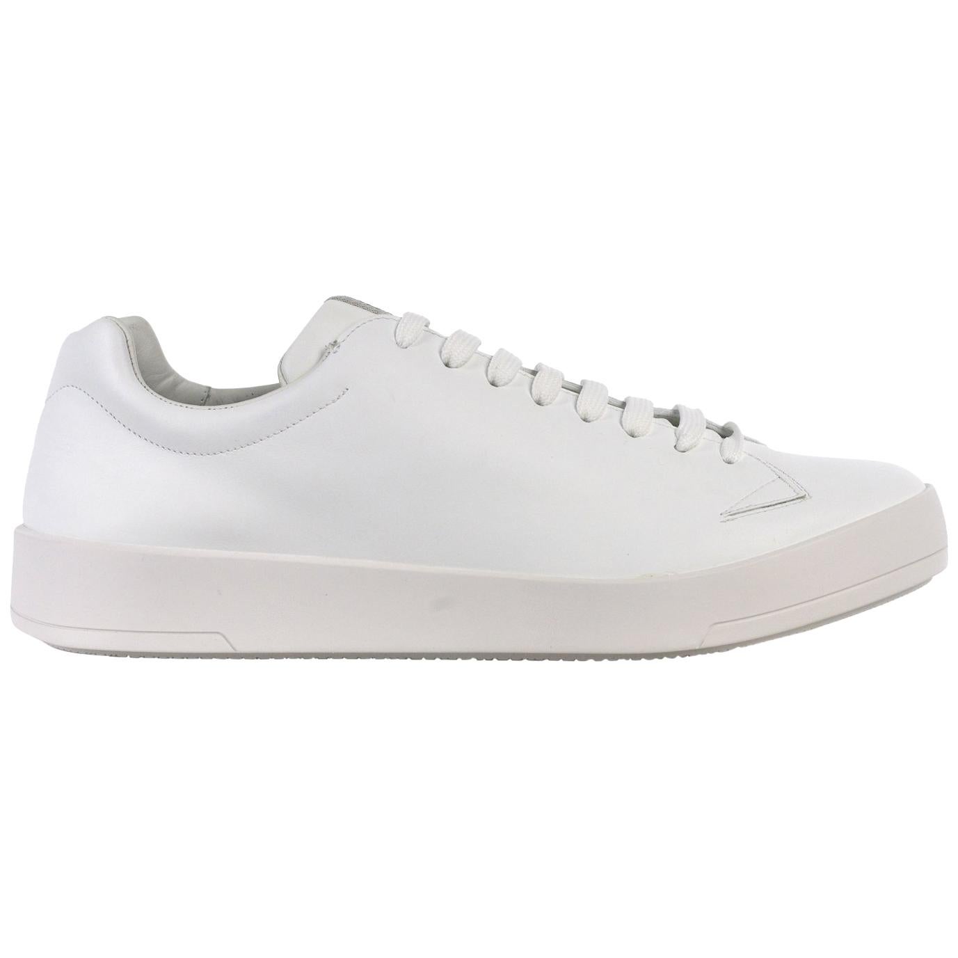 Prada Mens White Leather Lace Up Low Top Sneakers For Sale