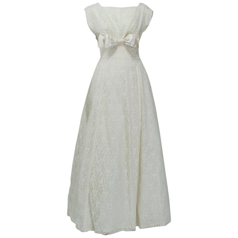 Emma Domb Bateau Neck Wedding Gown with Gathered Bustle, 1950s For Sale ...