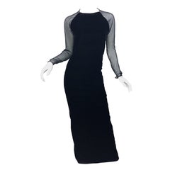 Vintage Oscar de la Renta Black Size 4 Silk Velvet 90s Rhinestone Open Back Gown
