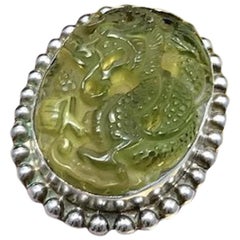 Retro 1970s Retro Carved Jade Dragon Sterling Silver Mens Christmas Gift Ring