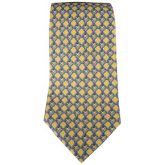 HERMES Yellow & Blue Chain Print Silk Tie