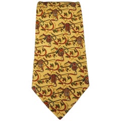 SALVATORE FERRAGAMO Gold Saddle Print Silk Tie