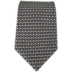 SALVATORE FERRAGAMO Navy Wine Glass & Grapes Print Silk Tie