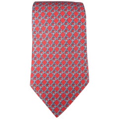 HERMES Red & Blue Chain Print Silk Tie