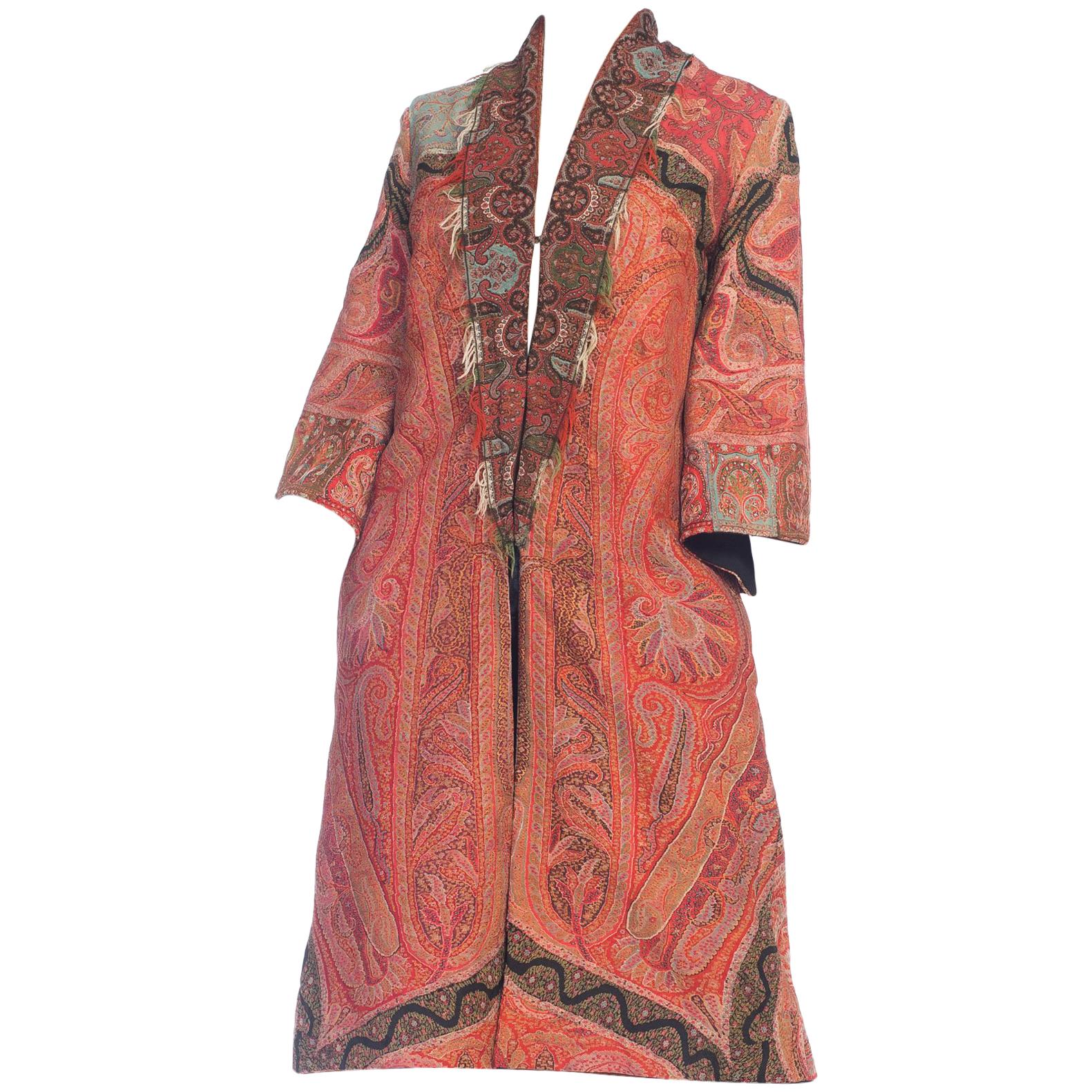 MORPHEW COLLECTION Hand Embroidered Coat Made From Antique Victorian Wool Paisl For Sale