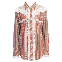 1970s Western Cowgirl Shirt With Vintage Lace Trim 