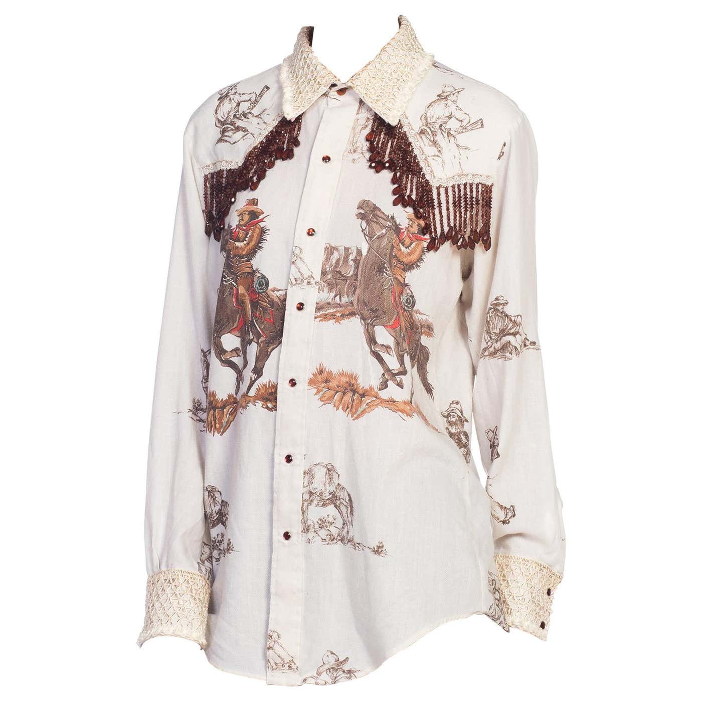 1970s Western Shirt With Beaded Fringe at 1stDibs