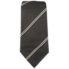 PRADA Black & White Diagonal Stripe Silk Tie