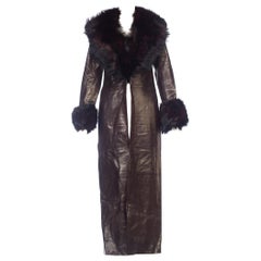 Zang Toi 1990s Butter Soft Leather Trench Coat With Fox Fur & Silk Lining 
