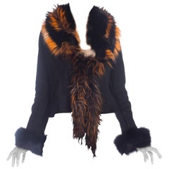 1990s Roberto Cavalli Shearling Jacket With Orange Fox Fur Collar NWT