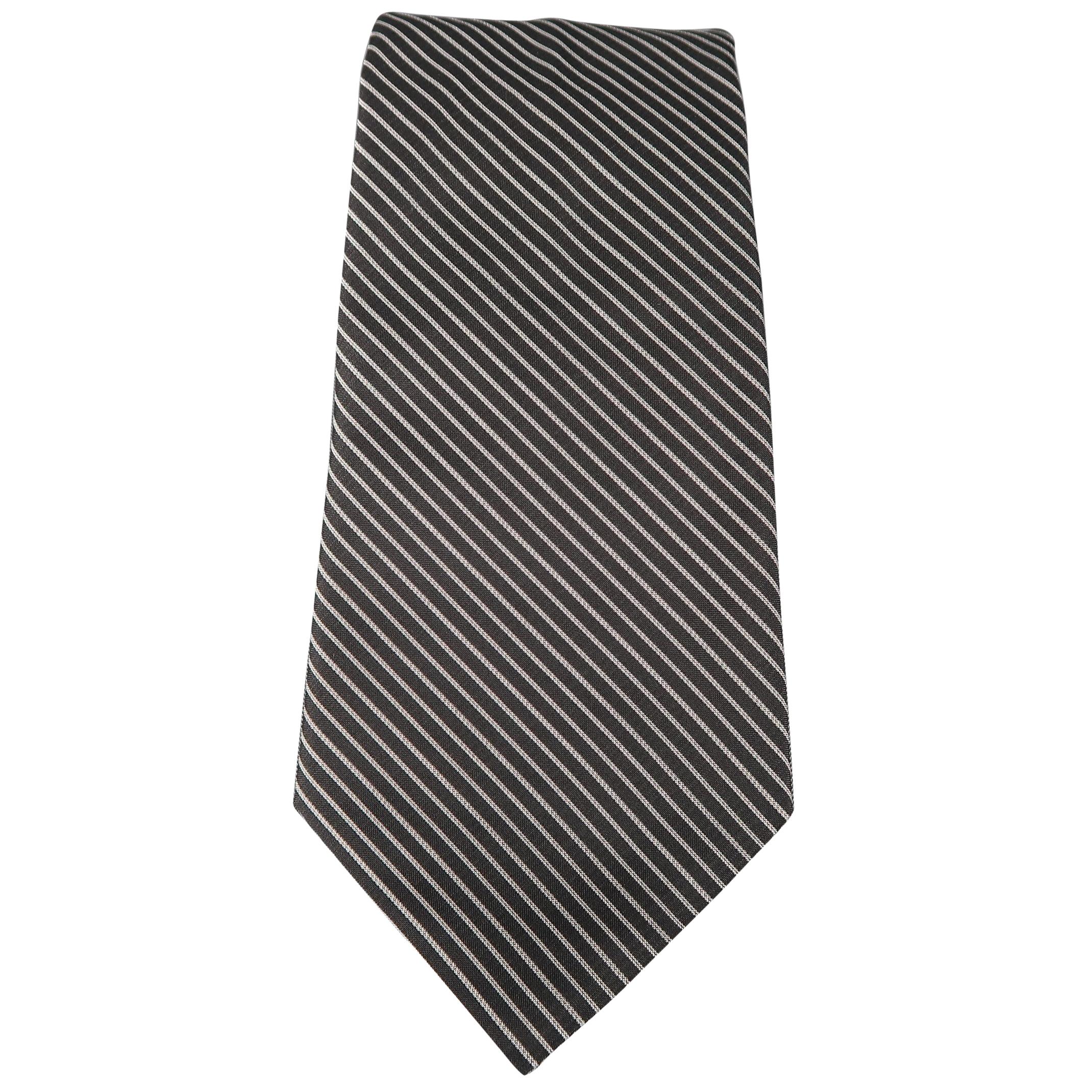 DIOR HOMME Black & Silver Diagonal Stripe Silk Tie