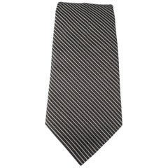 Vintage DIOR HOMME Black & Silver Diagonal Stripe Silk Tie