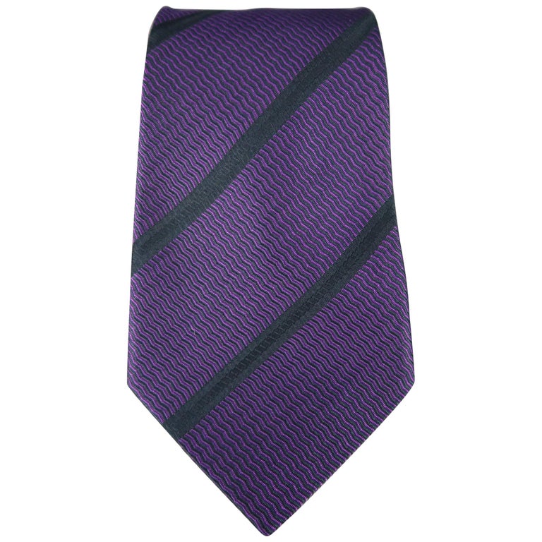 GIANNI VERSACE Purple Black Diagonal Stripes Silk Tie at 1stDibs ...