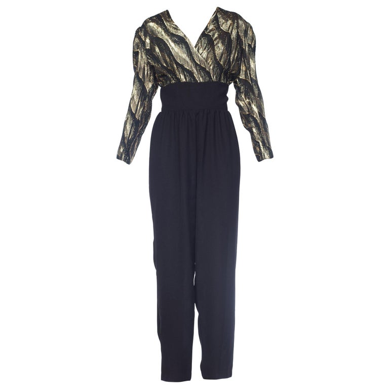 1980S Black and Gold Fil Coupé Lurex Disco Jumpsuit For Sale at 1stDibs