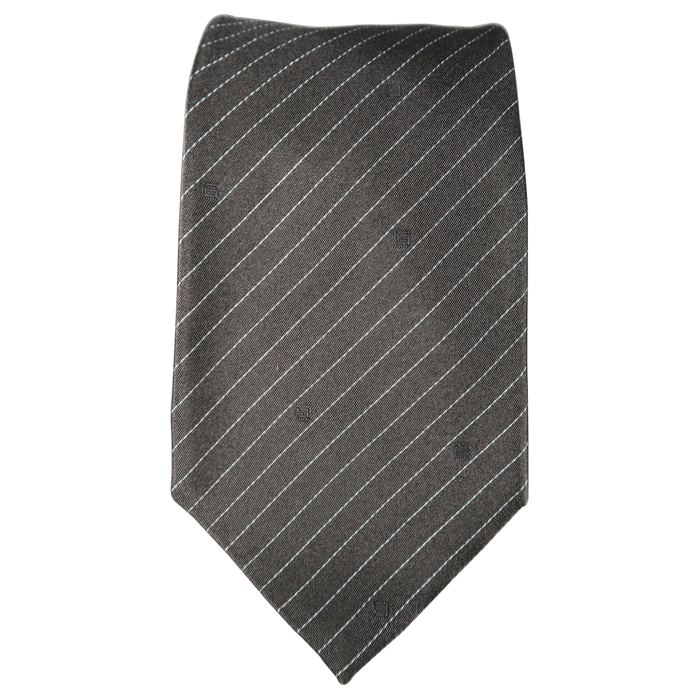 GUCCI Dark Gray Diagonal Stripe Silk Tie