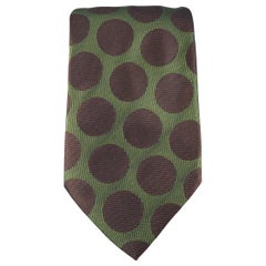 CHARVET Olive & Brown Polka Dots Silk Tie