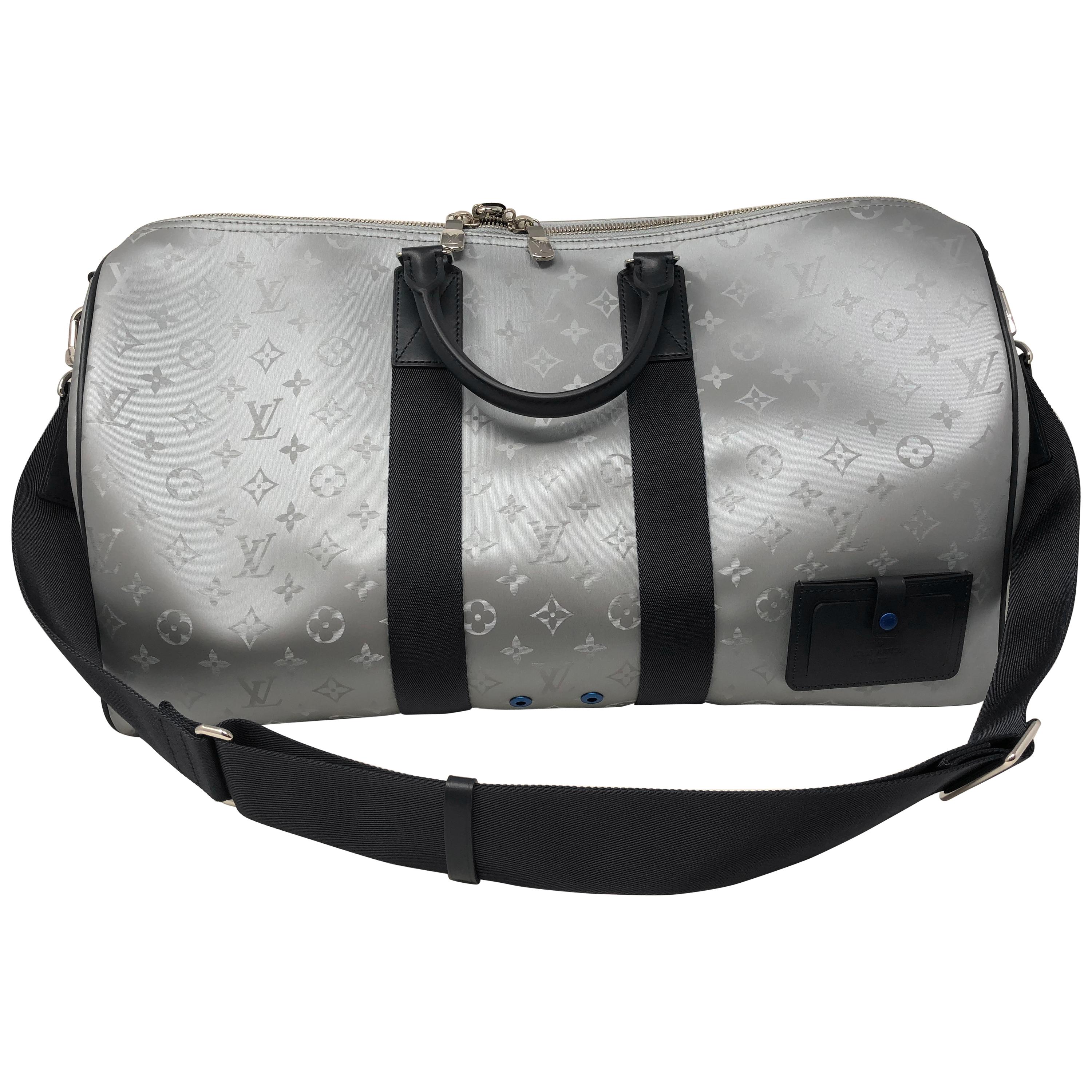 Louis Vuitton Satellite Keepall Bandouliere 50 Monogram Travel Bag Silver