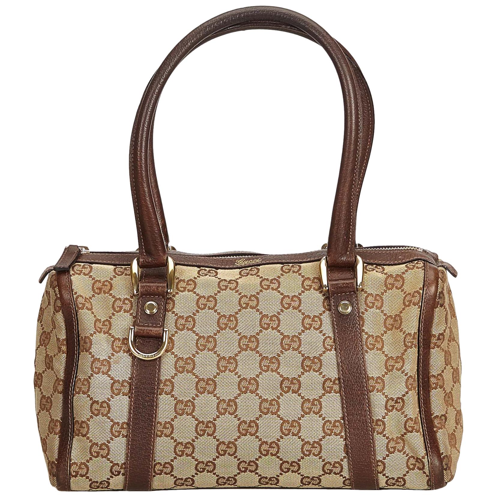 Gucci Brown x Beige Guccissima Canvas Boston Bag For Sale