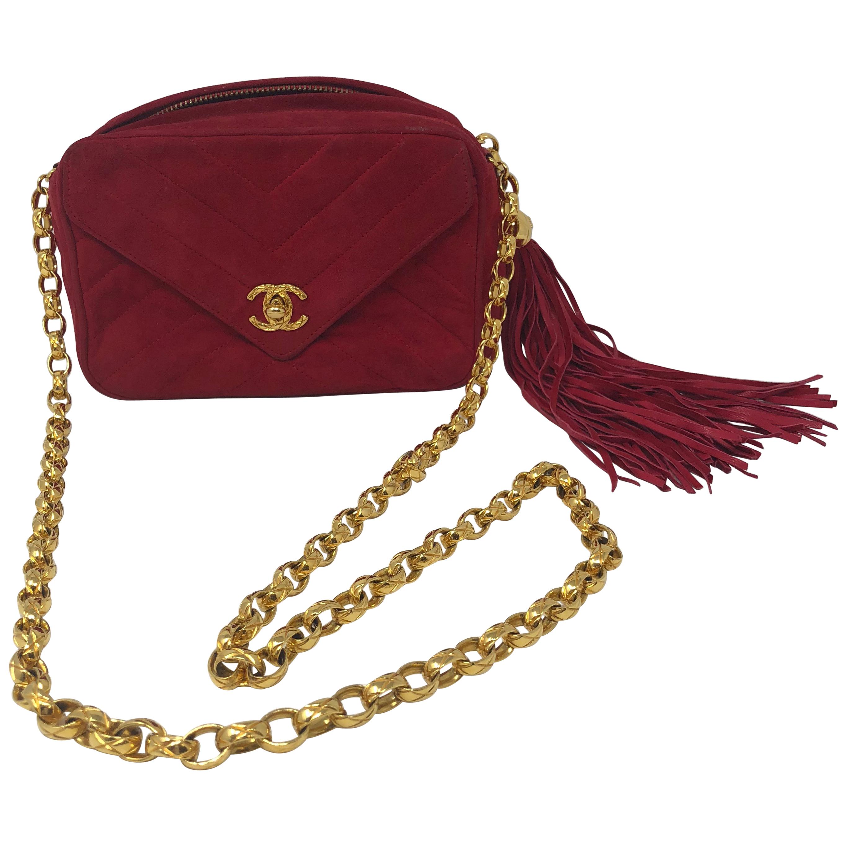 Chanel Red Suede Bag with Fringe 